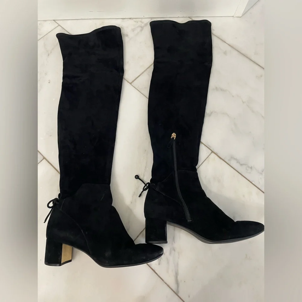 Tory Burch 41621 Black Over The Knee Suede Leather Laila Block Heel Boots size 8 - Picture 1 of 16